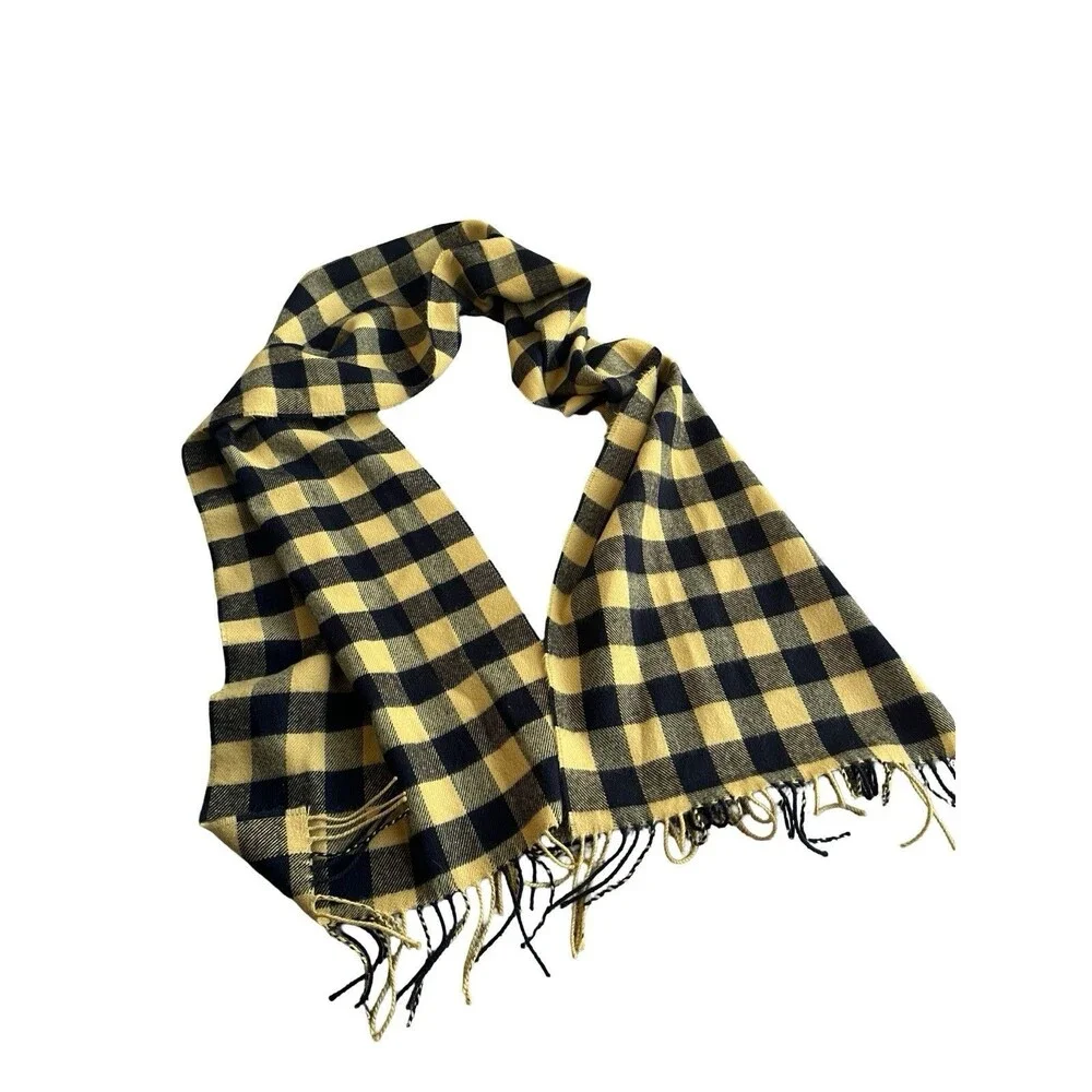 Yellow Black Buffalo Plaid Scarf Fringe Winter Wrap Unisex Soft Cozy 12x70